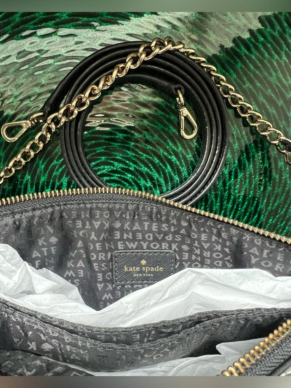 Kate Spade Collectible Black Sparkle Owl Appliqué Chain Shoulder Bag